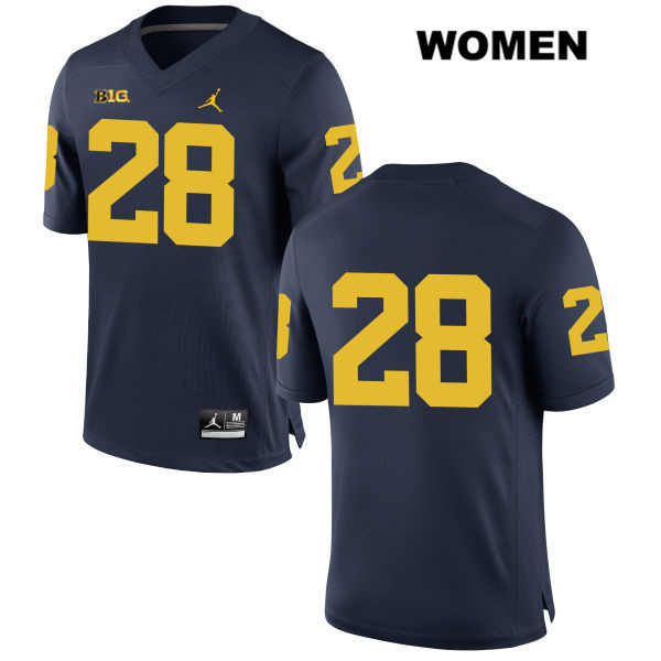 Women's NCAA Michigan Wolverines Brandon Watson #28 No Name Navy Jordan Brand Authentic Stitched Football College Jersey MX25V46XF